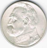 (1936) Монета Польша 1936 год 5 злотых "Юзеф Пилсудский"  Серебро Ag 750  UNC